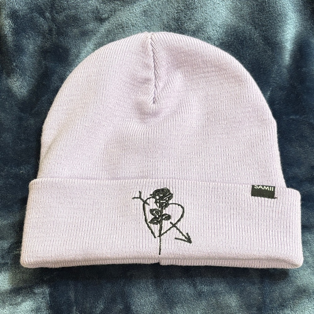 By Samii Ryan Lavender Beanie Heart Rose Embroidered Streetwear Hat Skater